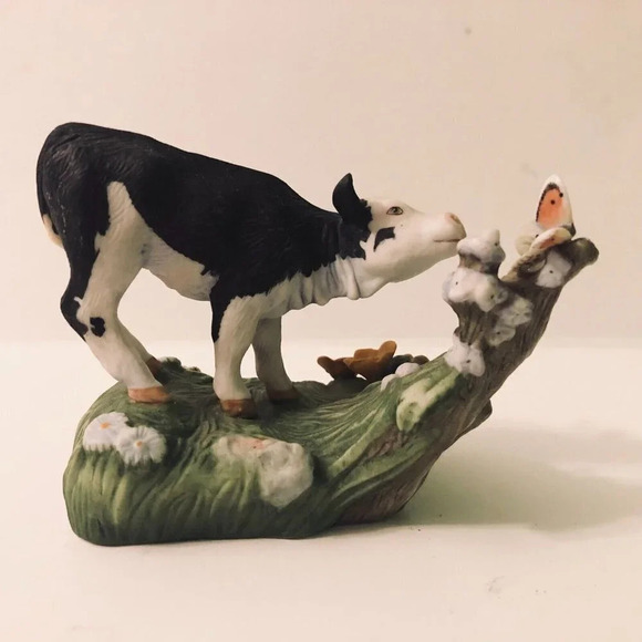 Vtg Cow Holstein Cow Calf Figure by  Peter Barrett Franklin Mint Porcelain - Picture 1 of 11